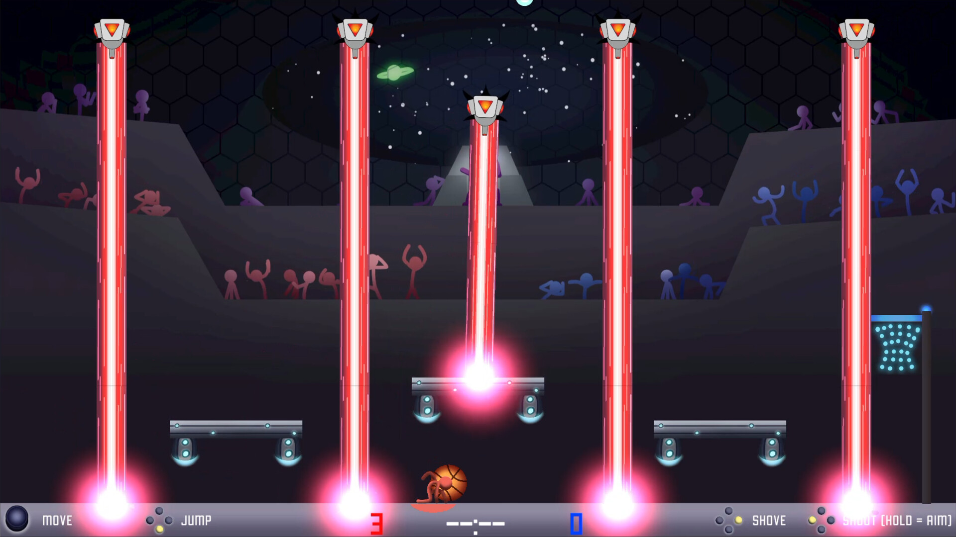 Bullet Barrage Basketball - dashing down beneath several lasers