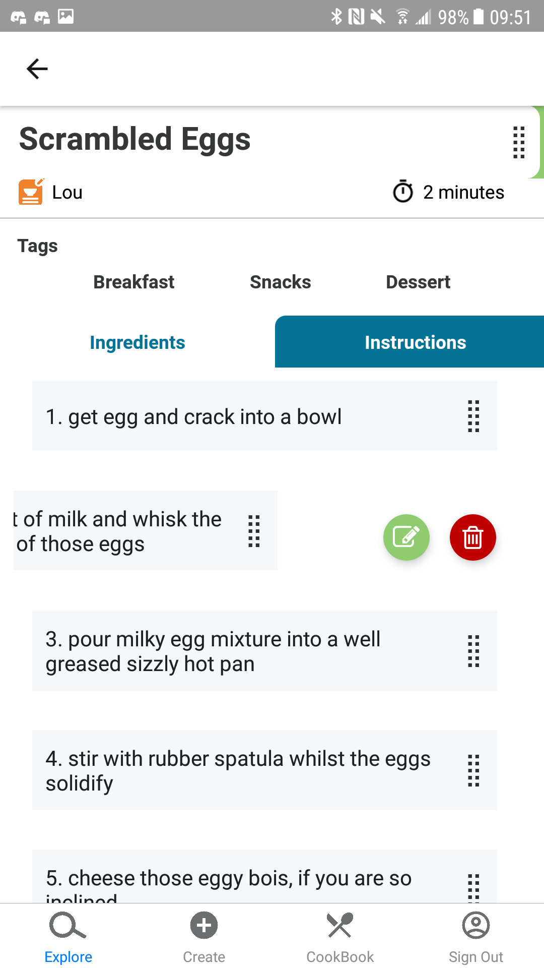 MyDish - Swiping to Edit